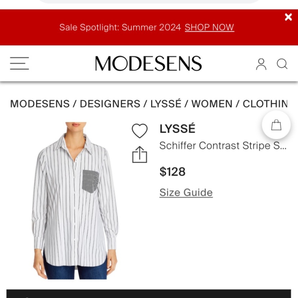 Lysse‎ Schiffer Contrast-Stripe Shirt. Worn a few times. Retail 128
